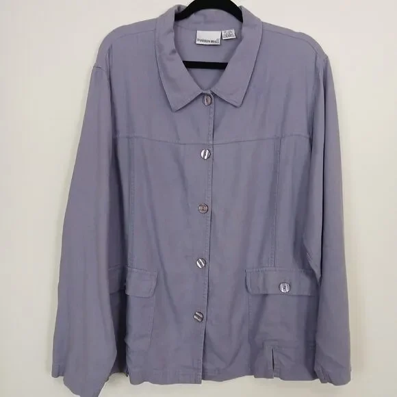 Fashion Bug Linen Blend Jacket Women 22/24 Purple Button Casual Lightweight Top - Picture 1 of 8